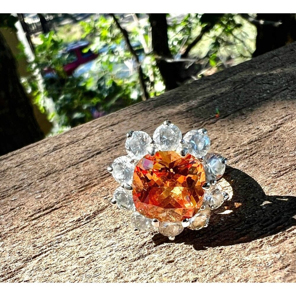 Heated Citrine & Rhinestone Ring Size 8 Brilliant Cut Engagement - Picture 3 of 12